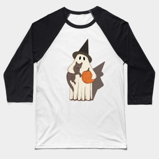 Vintage Ghost with Cat Halloween Graphic Baseball T-Shirt